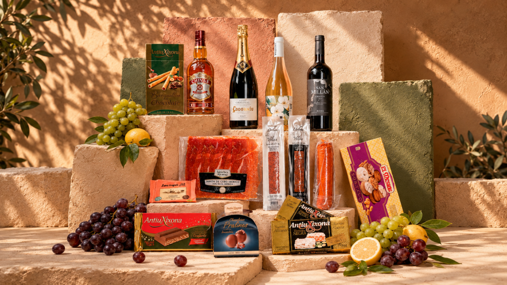 Selección de vinos, embutidos y productos gourmet para regalar a clientes de empresa